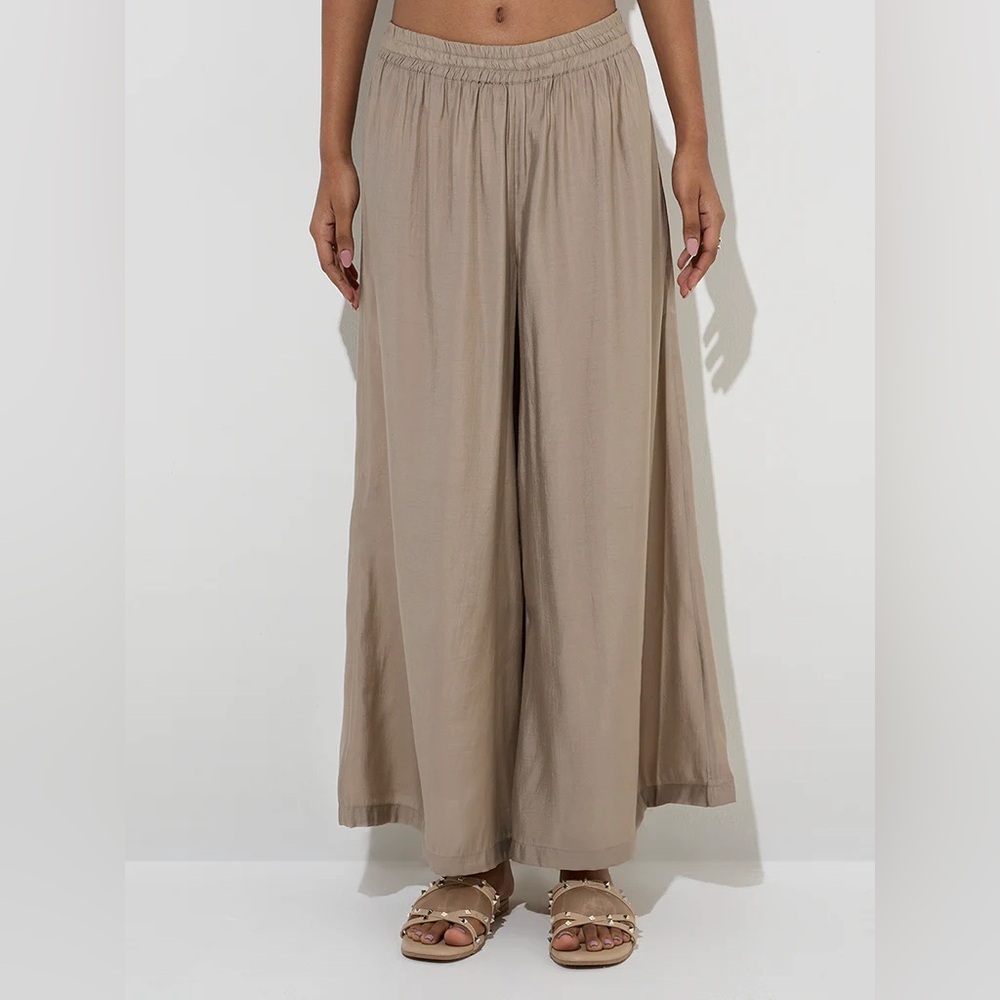 UTSA Elegant Tan Wide-Leg Pants, Elastic waist